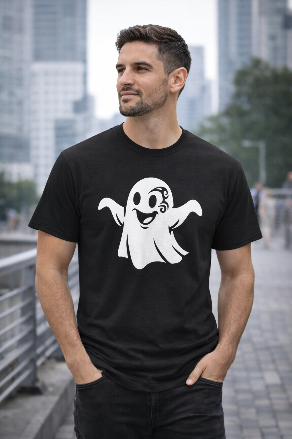 Tough Ghost T-Shirt - Cartoon Sheet Ghost with Tyson-Style Tattoo