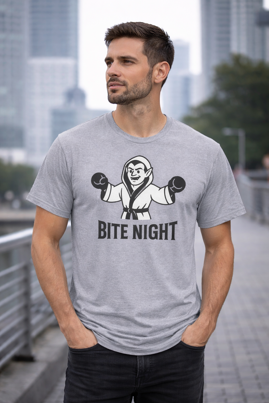 Bite Night Vampire Boxing T-Shirt - Funny Halloween Fighter Tee