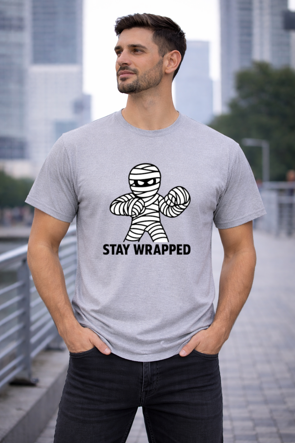 Stay Wrapped Mummy T-Shirt - Funny Halloween Boxer Tee for Fighters & Spooky Season
