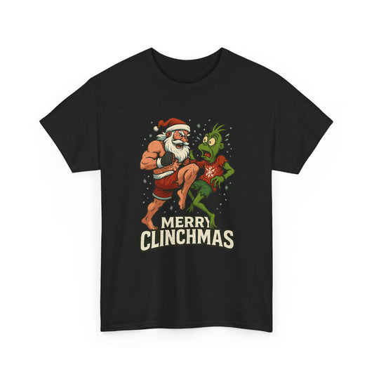 Merry Clinchmas - (Santa vs Green Holiday Villain) T-Shirt | Funny Christmas Tee